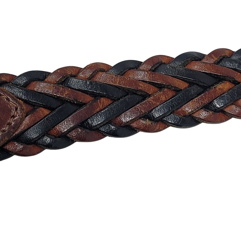 Vtg Handmade Western Braided Leather Belt Sz L Dark Brown Black 38" Turkey - Picture 6 of 14